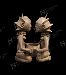 Dogon-Style Vessel Support with Paired Figures